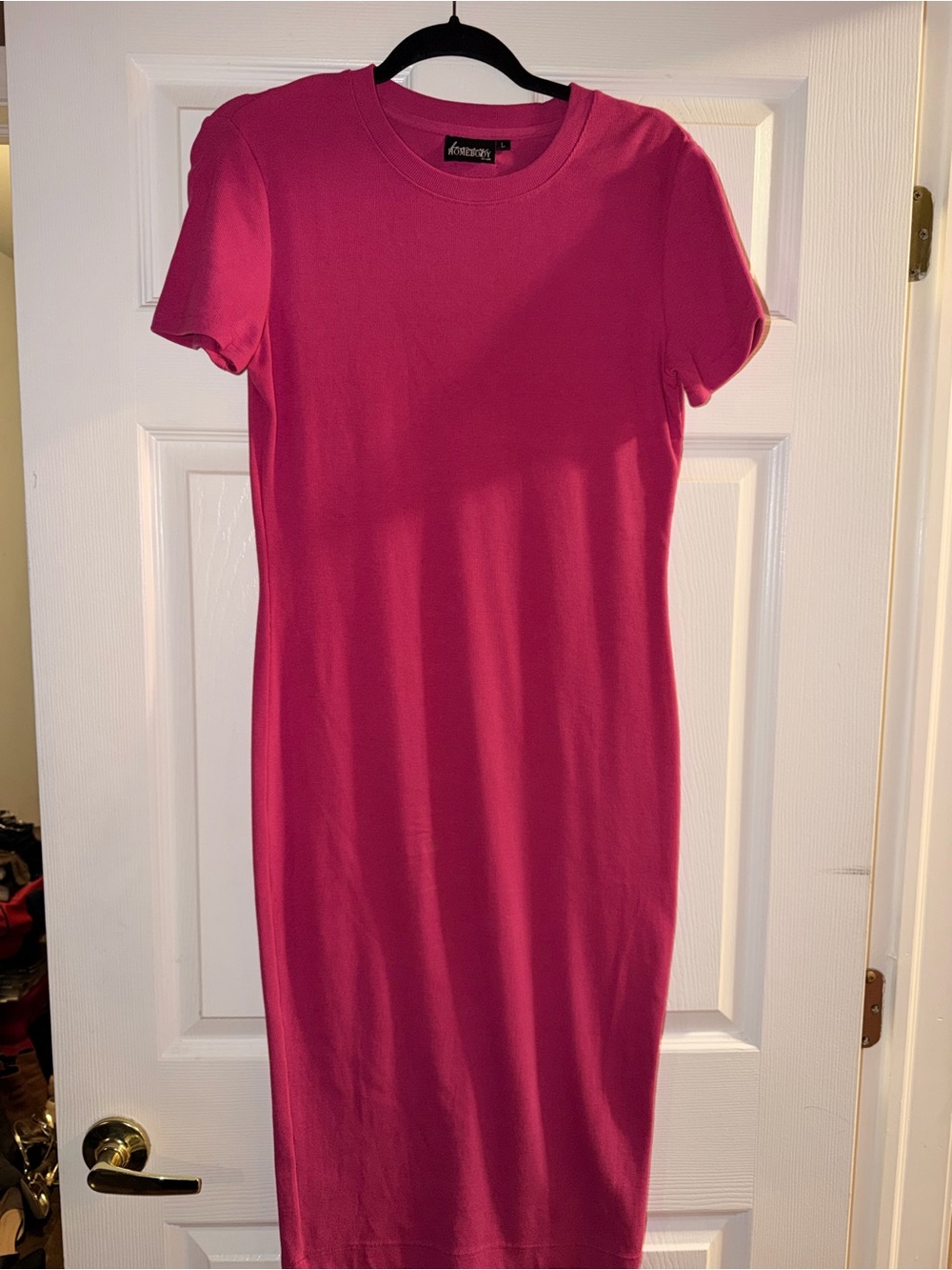 Fancy Homebody Fitted Short-Sleeve Pink Midi Dress